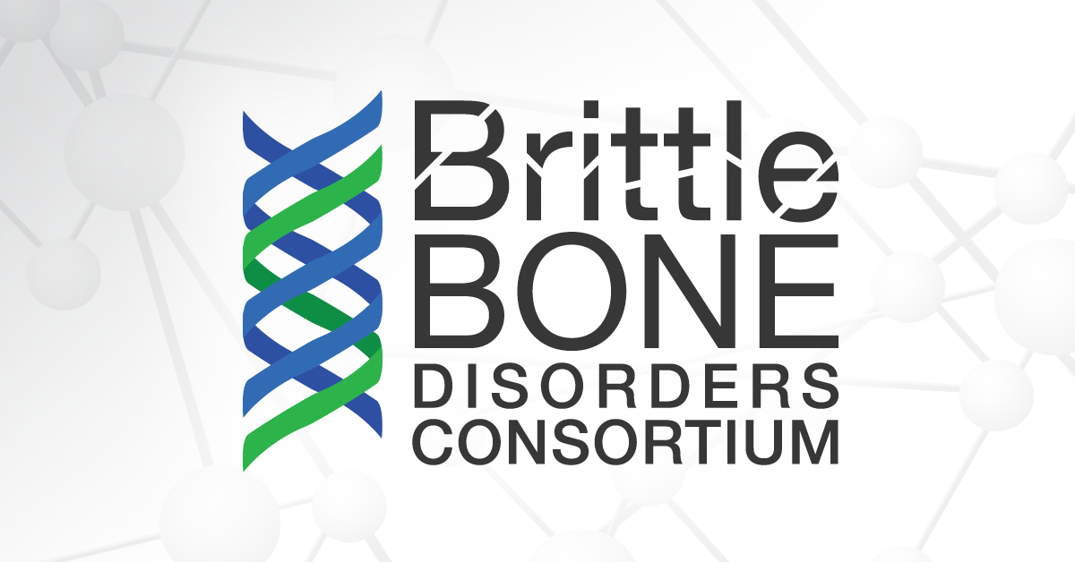 The Brittle Bone Disorders Consortium logo appears over a gray graphic of molecules