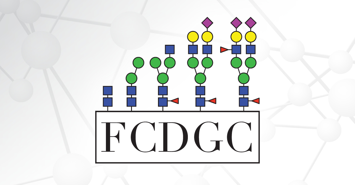 The Frontiers in Congenital Disorders of Glycosylation (FCDGC) logo appears over a gray graphic of molecules