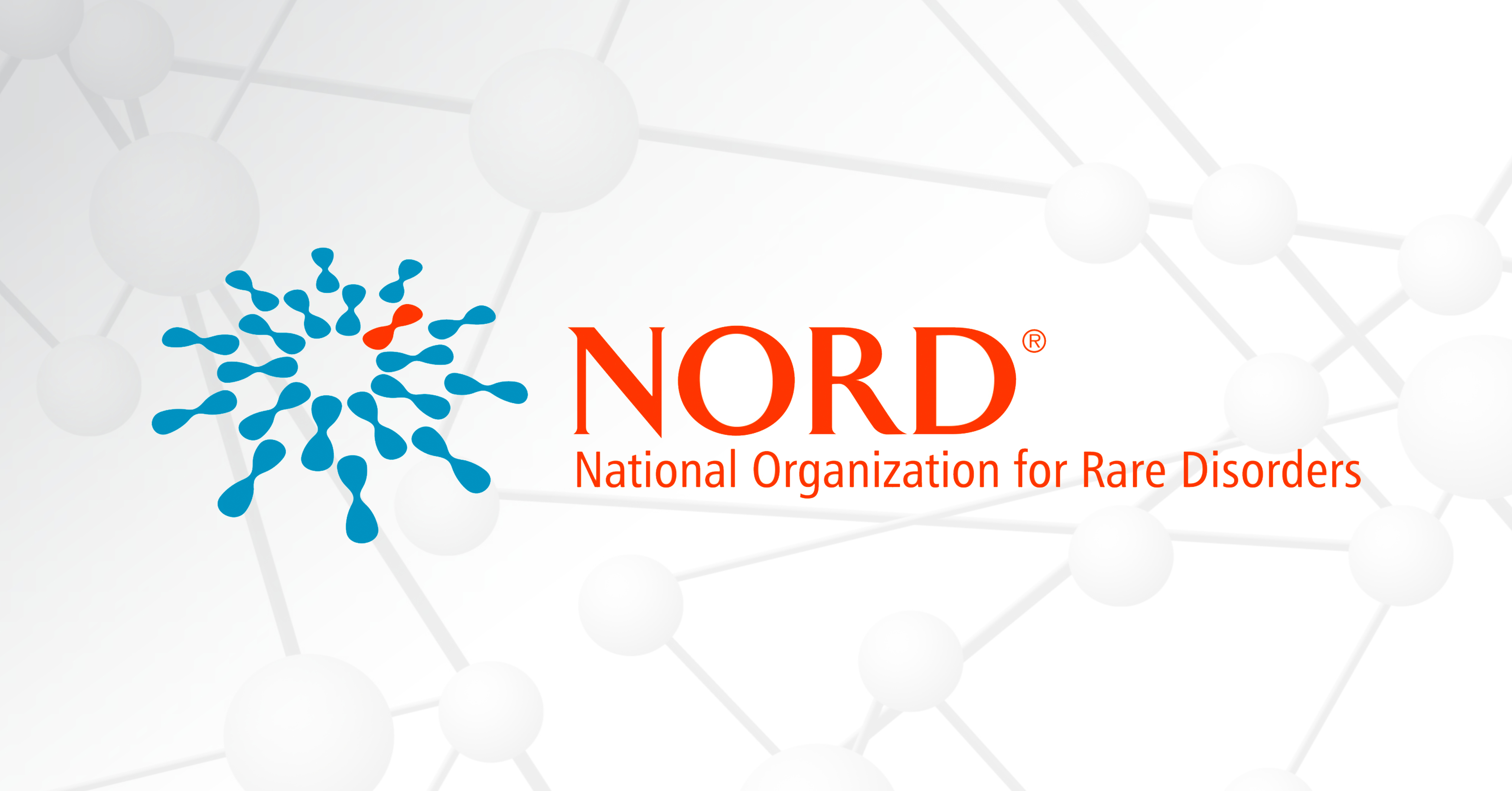 The national organization for rare disorders (NORD) logo appears over a gray graphic of molecules