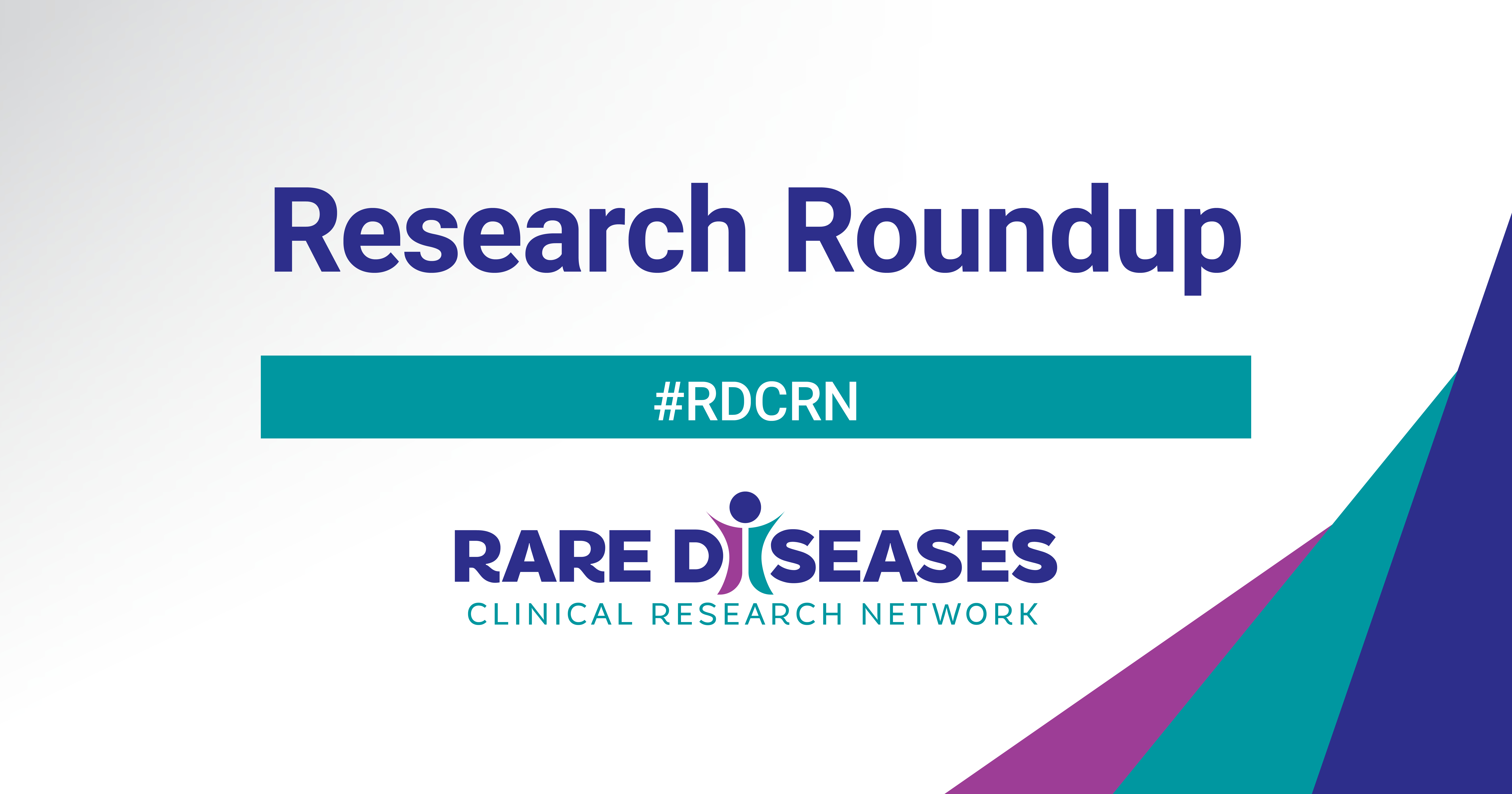 Rare Diseases Clinical Research Network logo with text: Research Roundup, #RDCRN