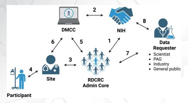 Chart showing agreements among the RDCRN parties involved in data sharing.