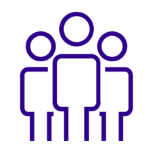 A purple icon depicts three people