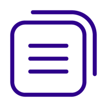 Purple icon depicting a piece of paper with writing on it