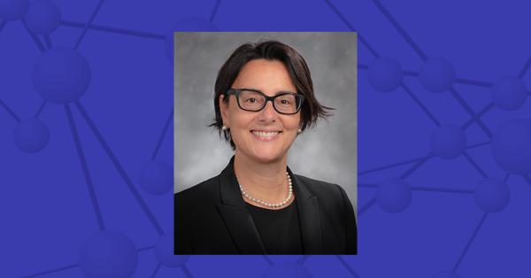 A photo of Laura Barisoni, MD, of the Department of Pathology and Medicine at Duke University and Co-investigator and Chair of the Pathology Working Group of the Nephrotic Syndrome Study Network (NEPTUNE) appears on a dark blue background