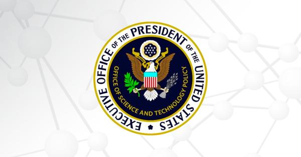 The White House Office of Science and Technology Policy logo appears over a gray graphic of molecules