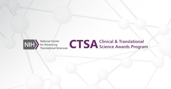 The NIH and CTSA logos appear over a gray graphic of molecules
