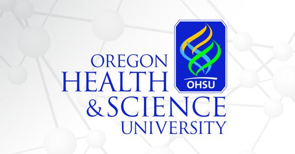 The Oregon Health & Science University logo appears over a gray graphic of molecules