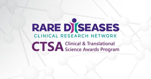 The RDCRN and CTSA logos appear over a gray graphic of molecules