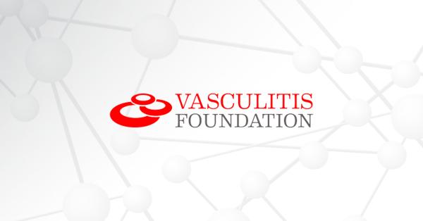 The Vasculitis Foundation logo appears over a graphic of gray and white molecules