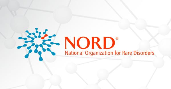 The national organization for rare disorders (NORD) logo appears over a gray graphic of molecules