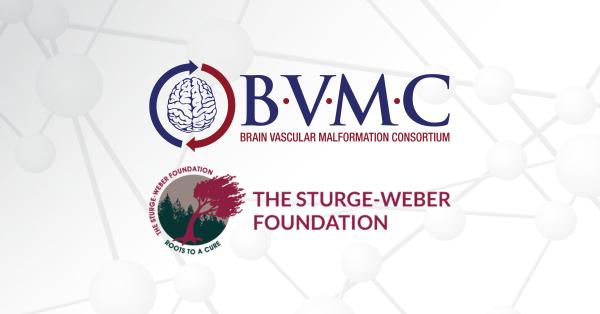 The BVMC and Sturge-Weber Foundation logos appear over a gray graphic of molecules