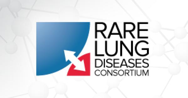 The Rare Lung Diseases Consortium logo appears over a gray graphic of molecules