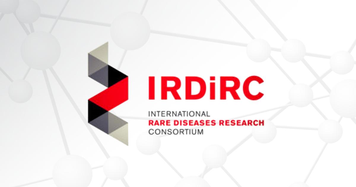 The xInternational Rare Diseases Research Consortium logo appears over a gray graphic of molecules