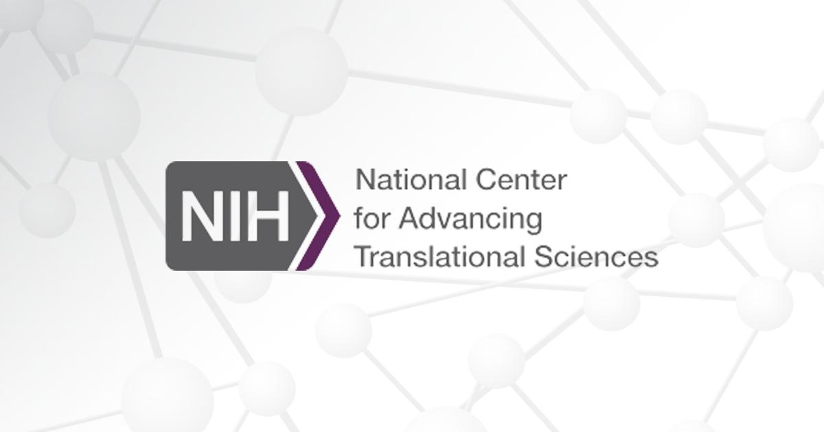 The National Center for Advancing Translational Sciences logo appears over a gray graphic of molecules