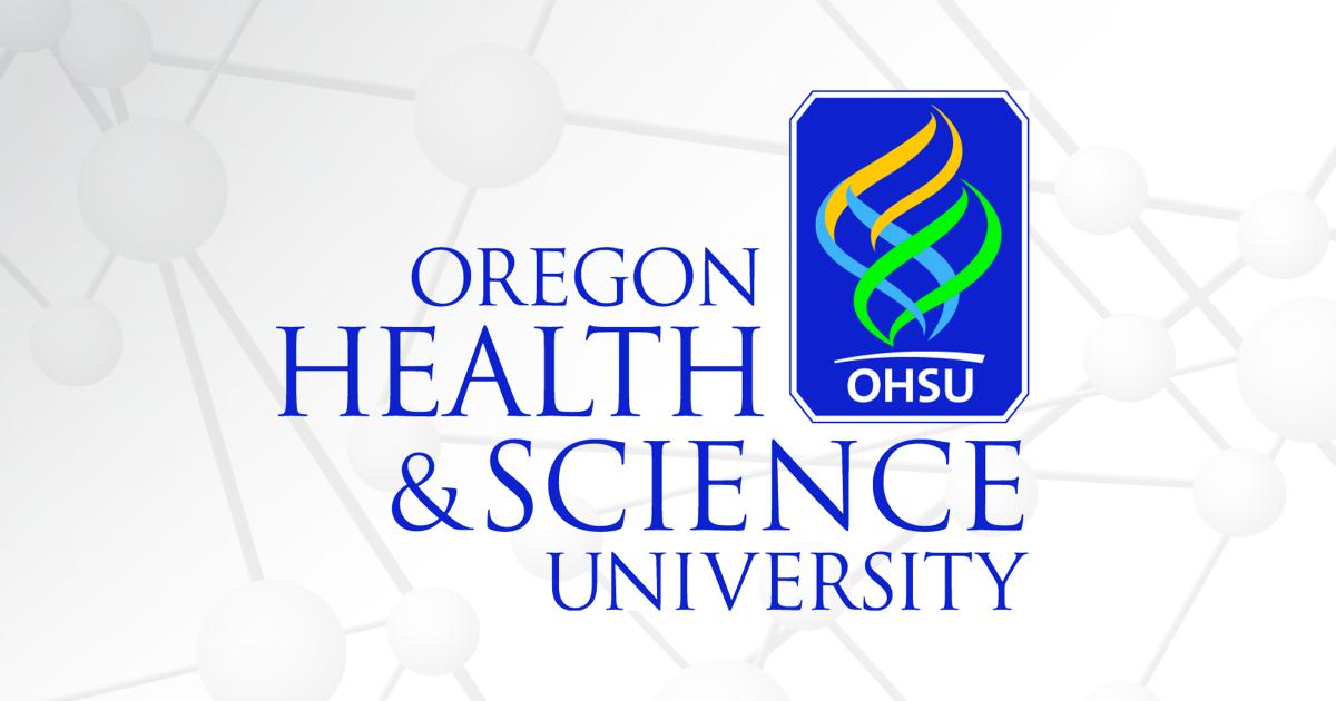 The Oregon Health & Science University logo appears over a gray graphic of molecules