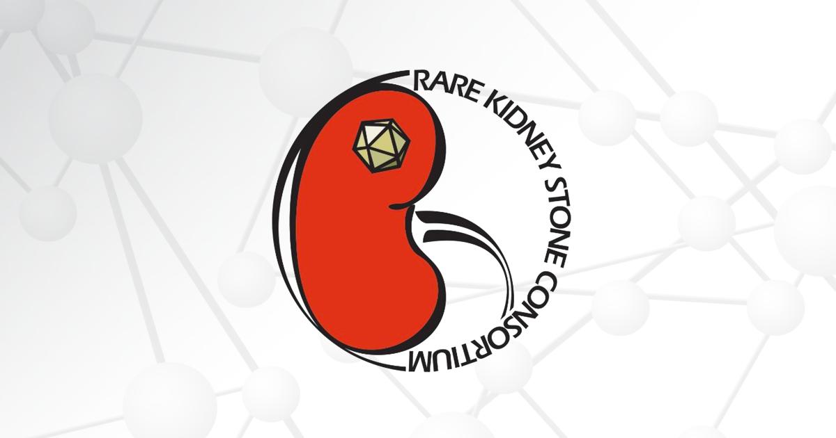The Rare Kidney Stone Consortium logo appears over a gray graphic of molecules