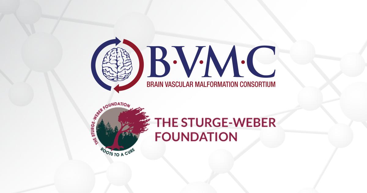 The BVMC and Sturge-Weber Foundation logos appear over a gray graphic of molecules